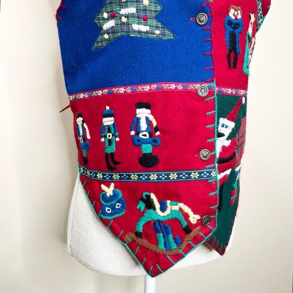 VTG 90s New Identity 100% Wool Embroidered Christmas Holiday Vest Small - Picture 6 of 11